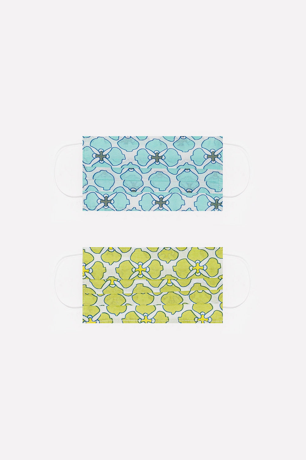 Q2 Pack 2 maschere in cotone biologico con stampa verde e turchese