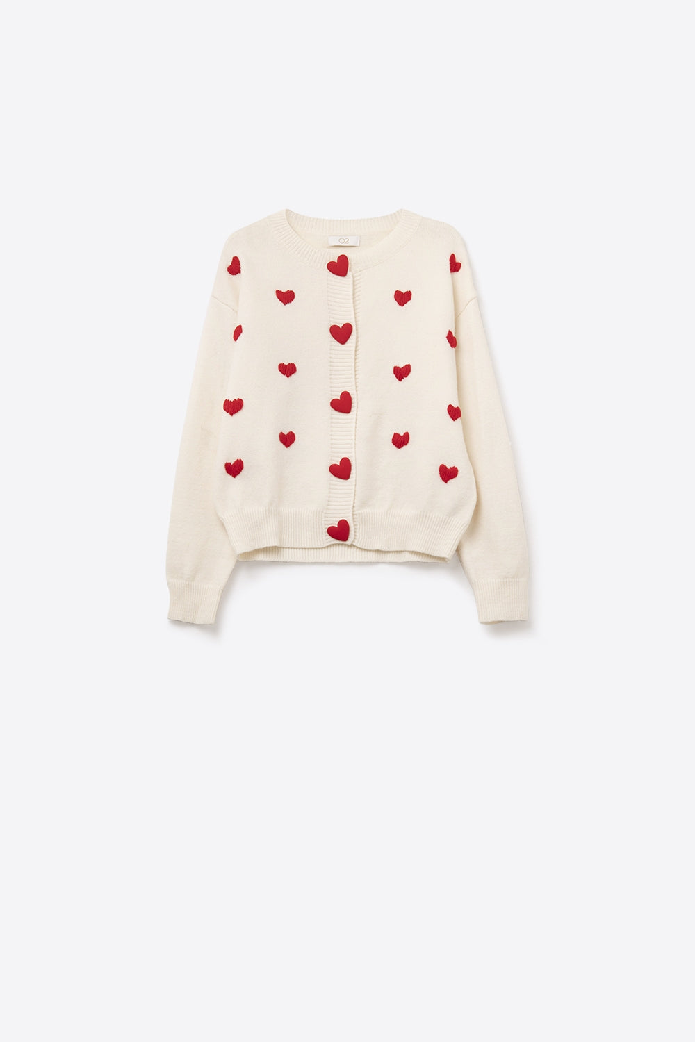 Accogliente cardigan bianco con cuori rossi
