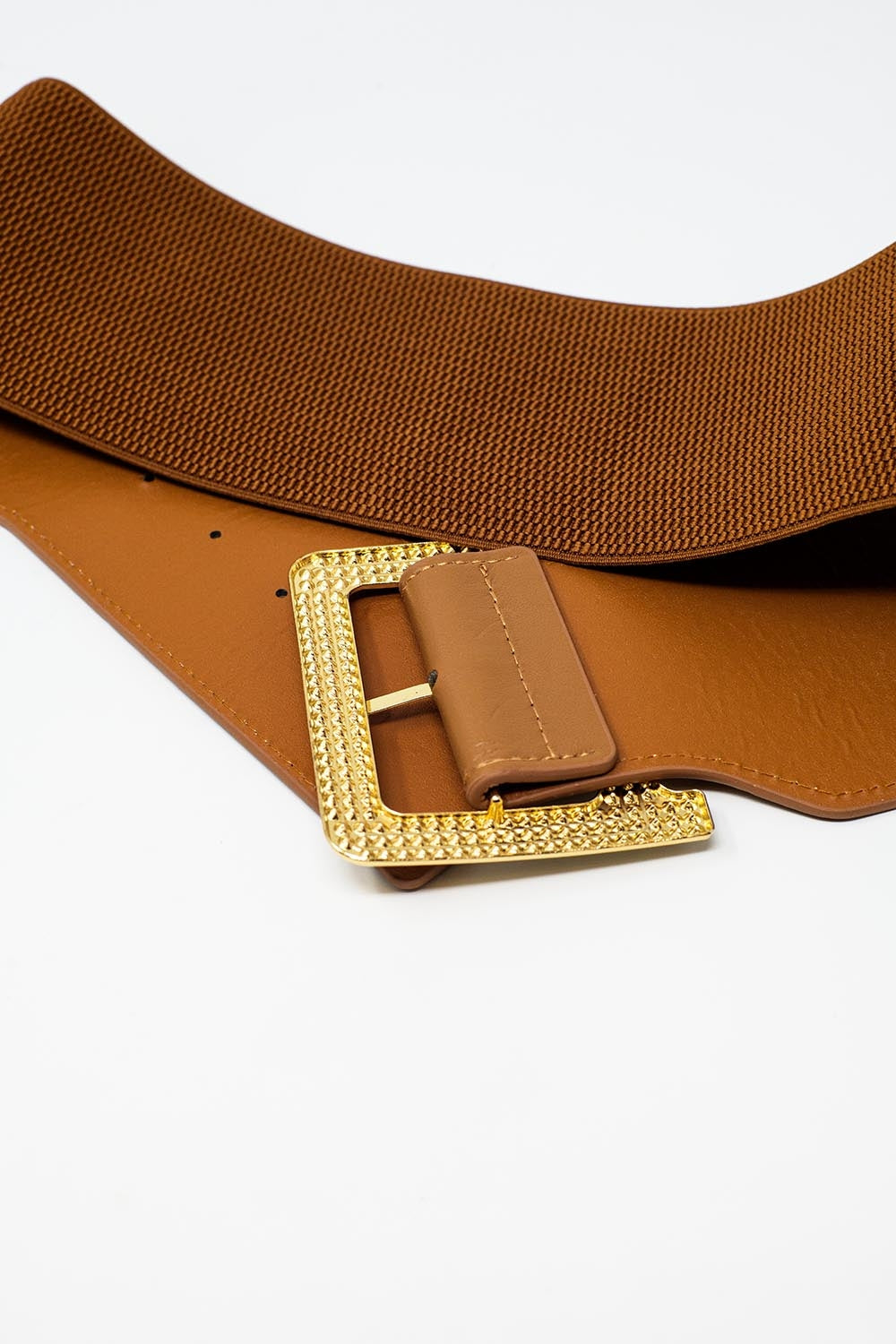 Ampia cintura marrone elastica con dettagli di strass