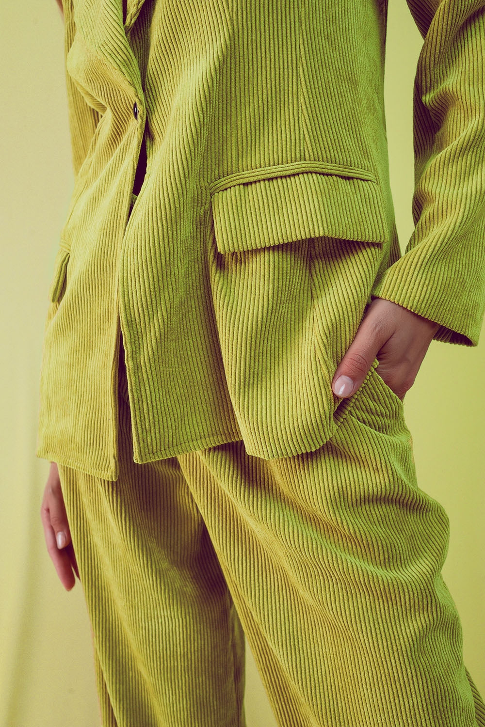 Blazer con bottoni vintage in velluto lime