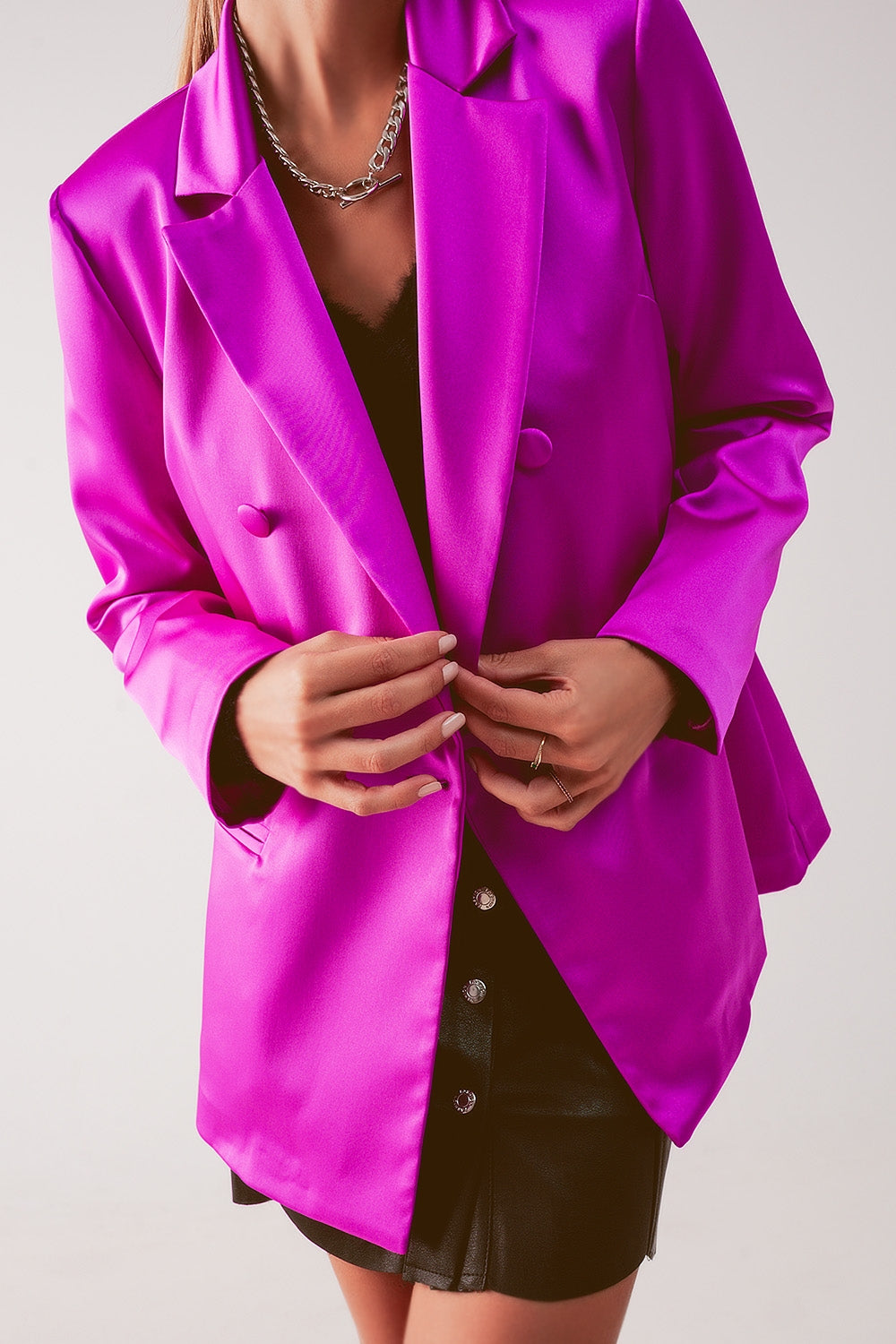 Blazer doppiopetto da abito in raso fucsia