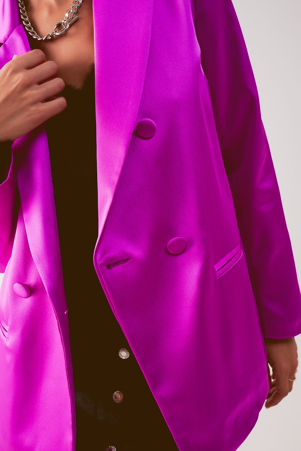 Blazer doppiopetto da abito in raso fucsia