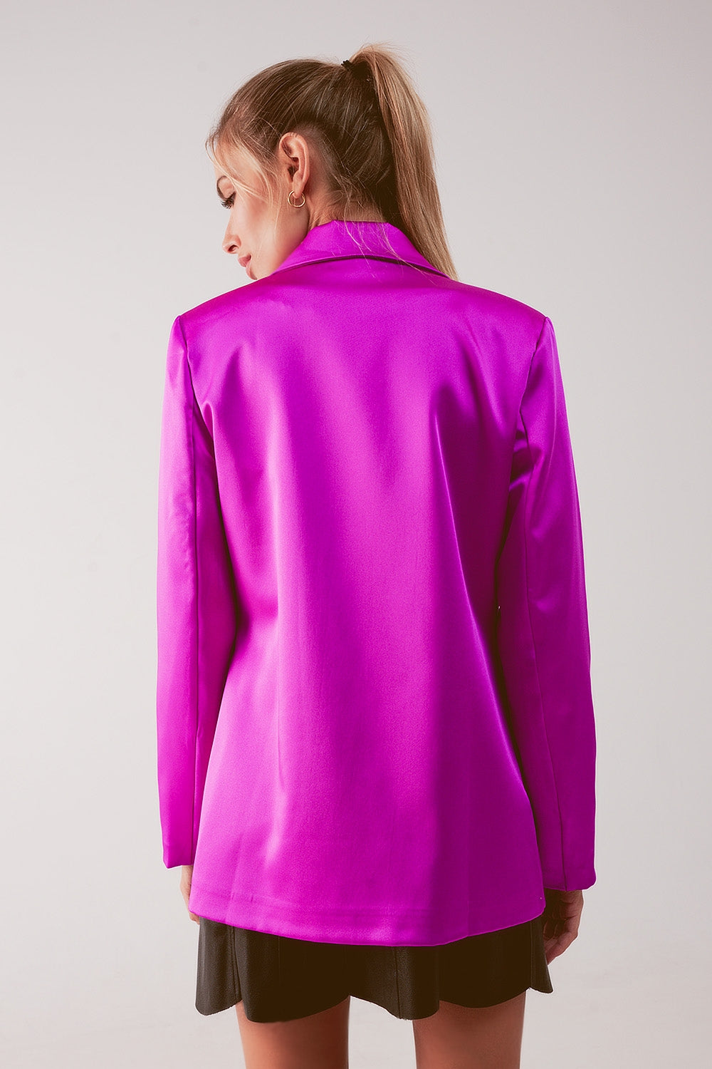Blazer doppiopetto da abito in raso fucsia