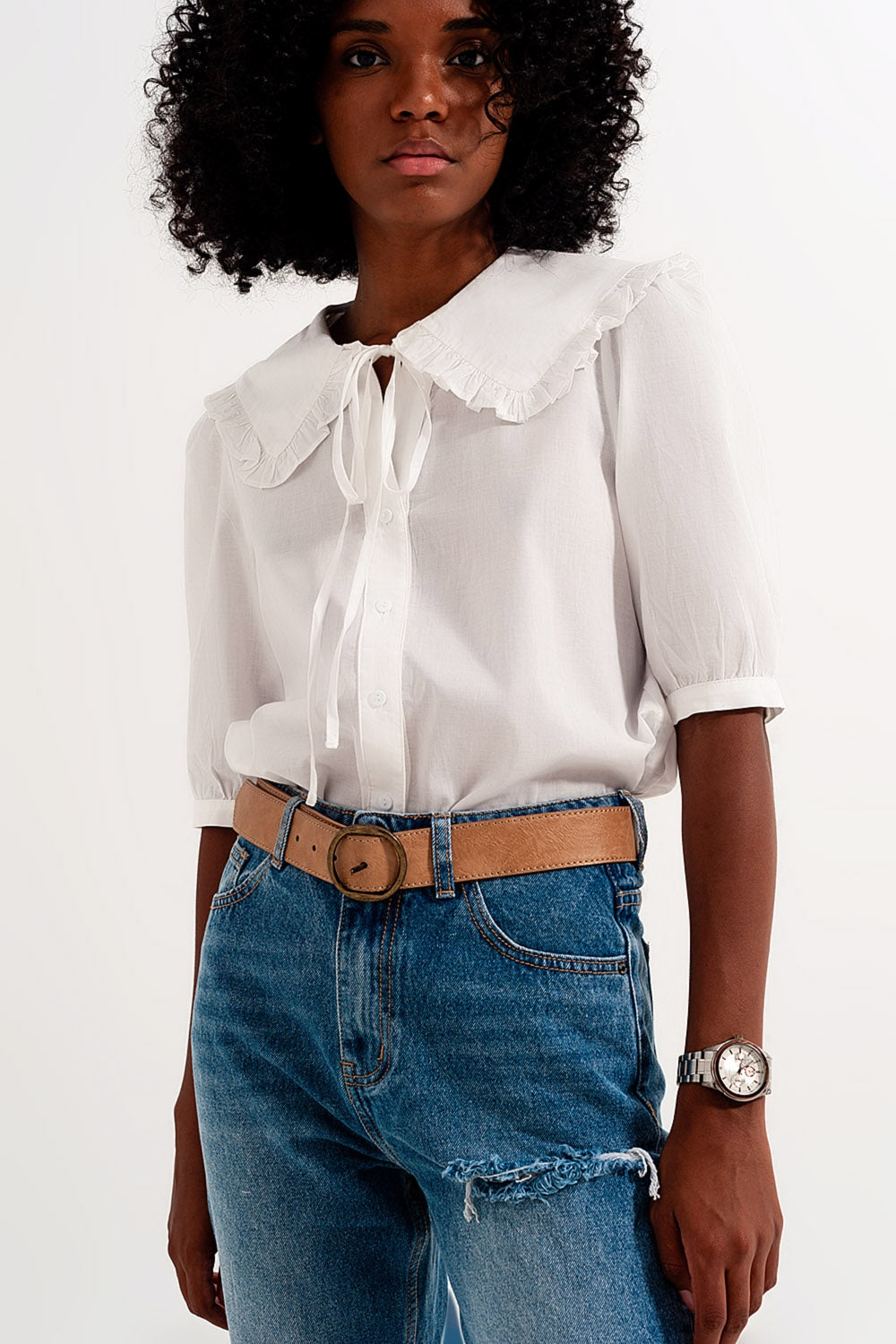 Blusa bianca con colletto western