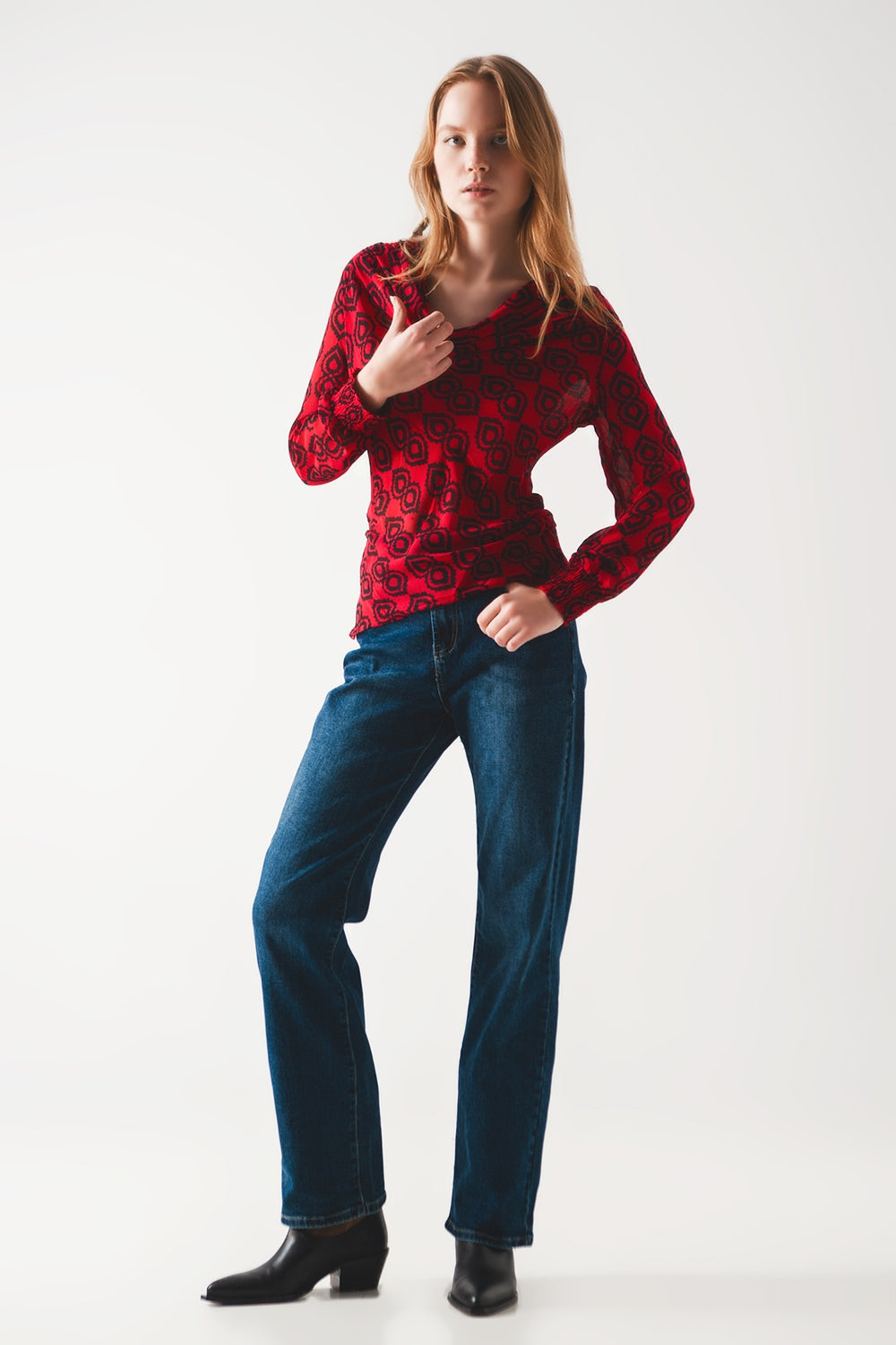 Blusa con maniche arricciate fucsia