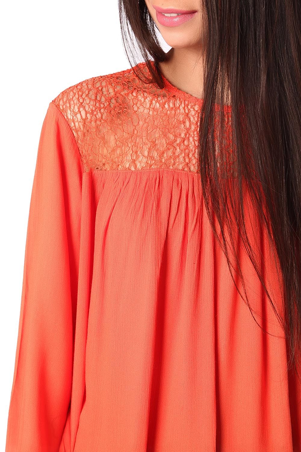 Blusa grembiule con reticolo arancio