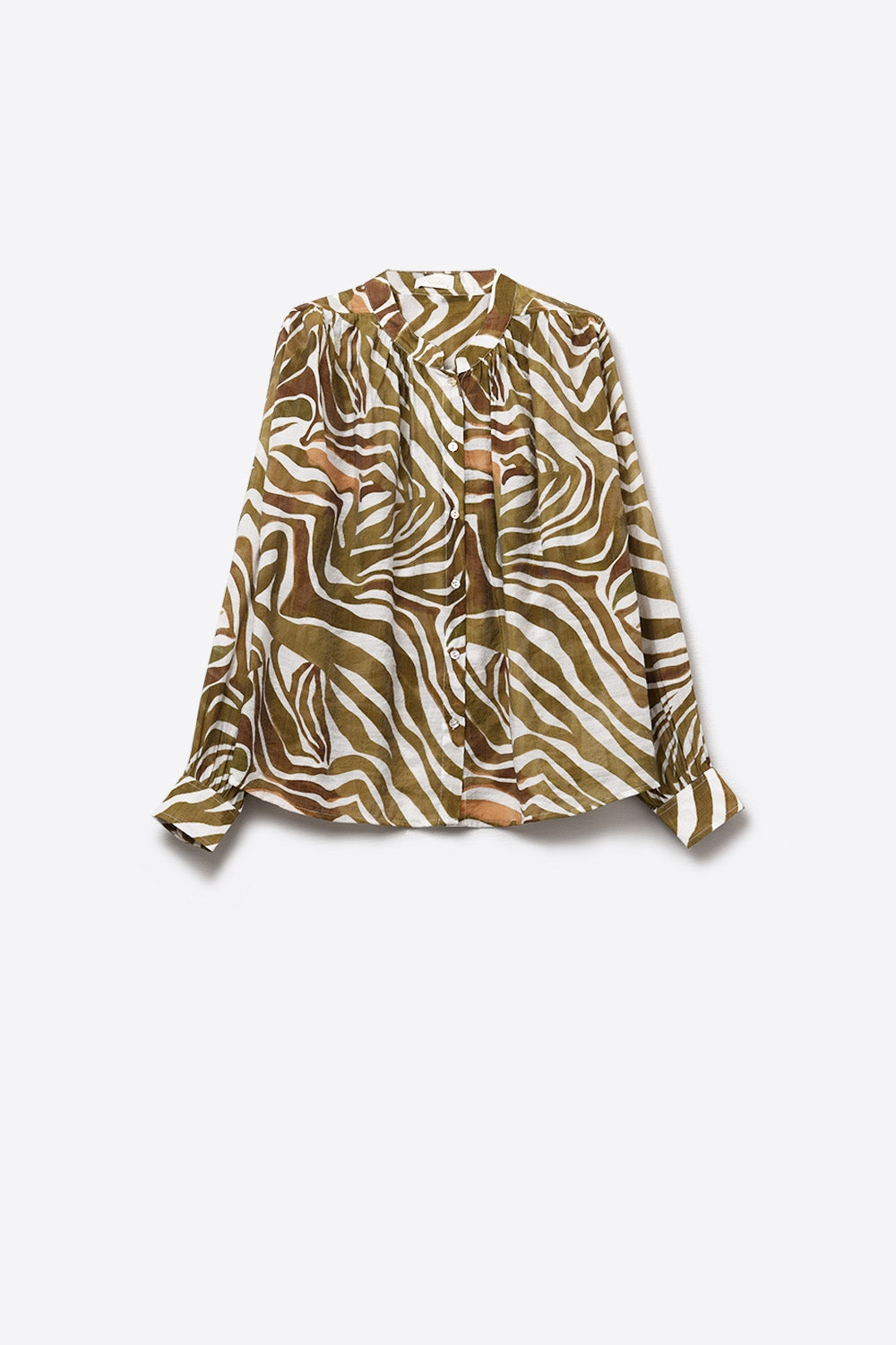 blusa in chiffon fluida con stampa zebrata color kaki