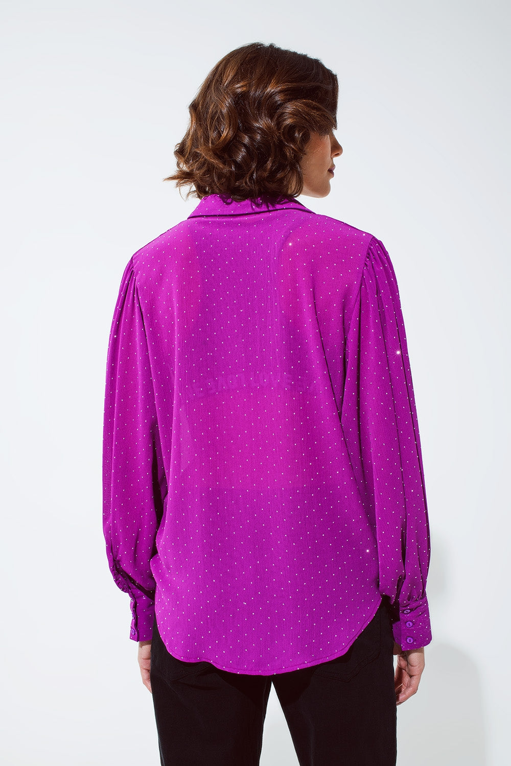 Blusa in magenta con dettagli strass