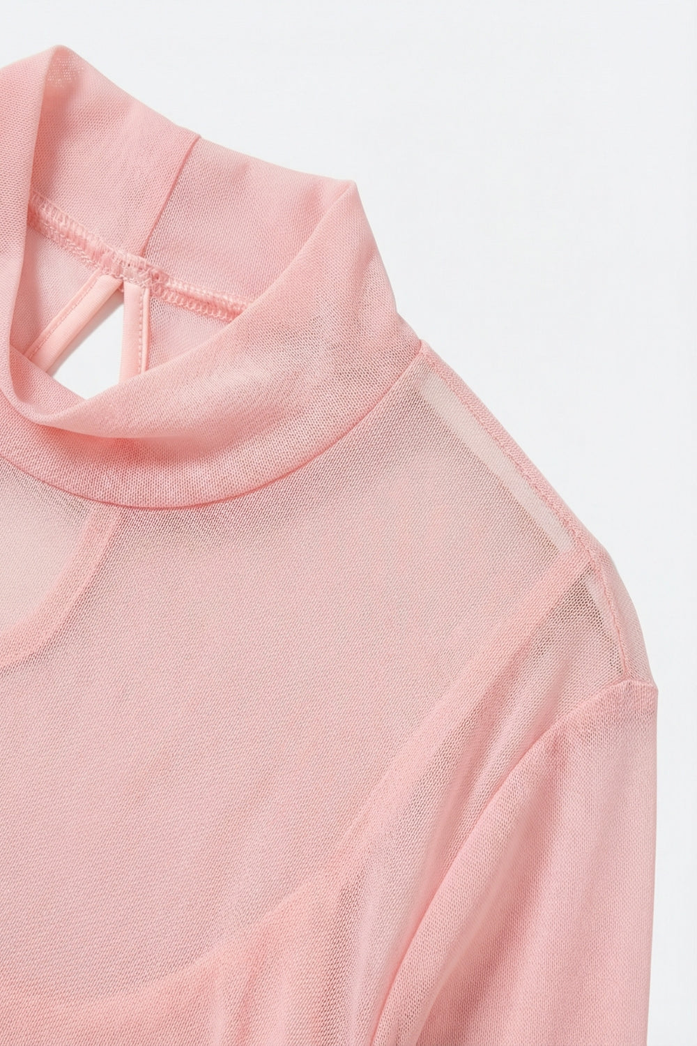 Body a manica lunga in rete rosa con scollo alla coreana