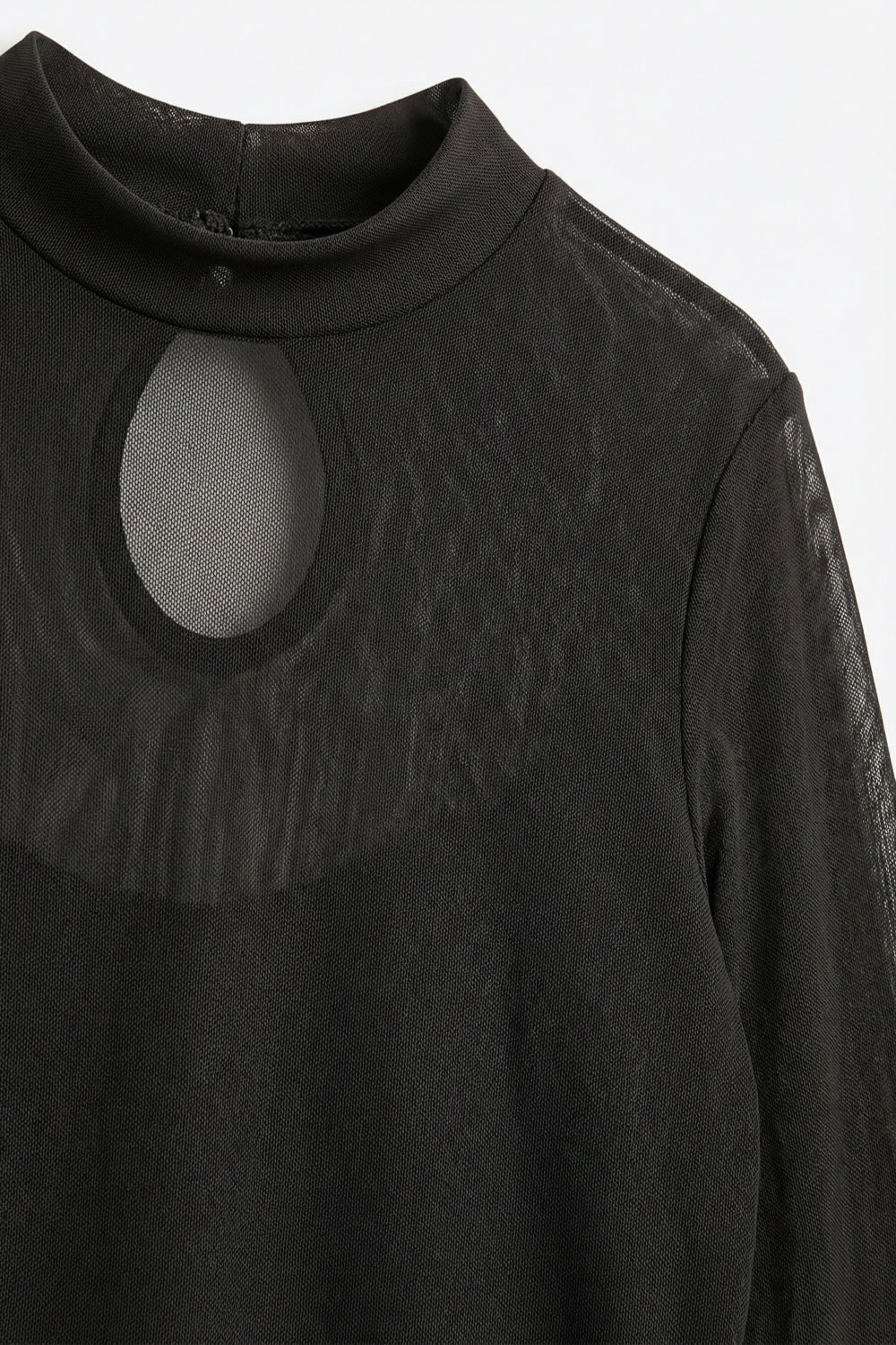 Body a maniche lunghe in mesh marrone trasparente con collo alto