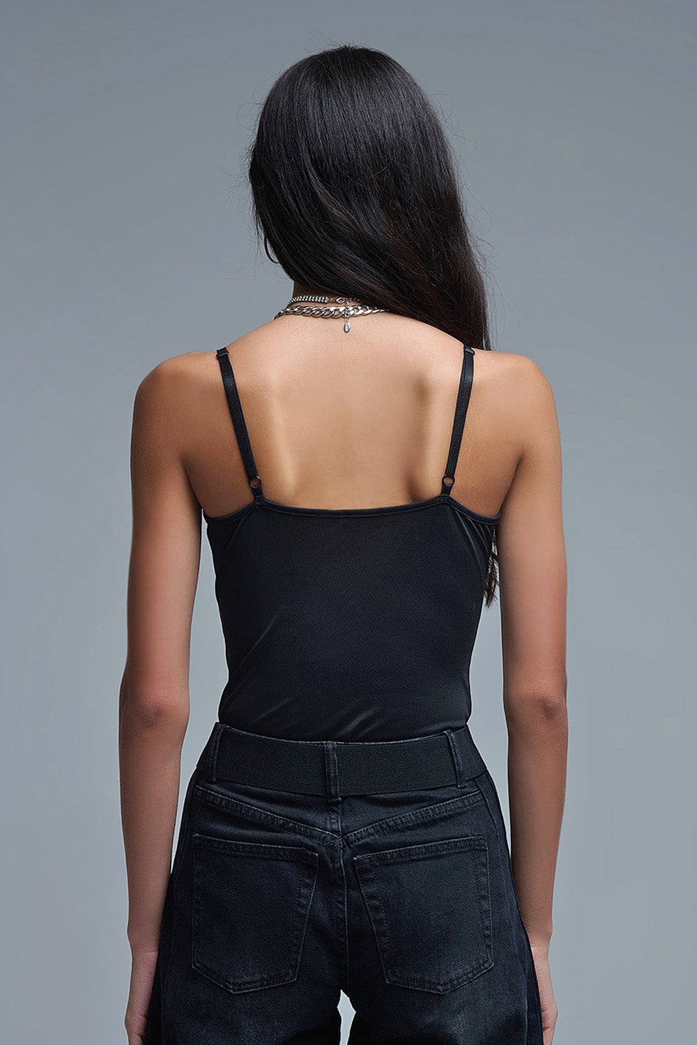 Body snellente per feste con perline in nero