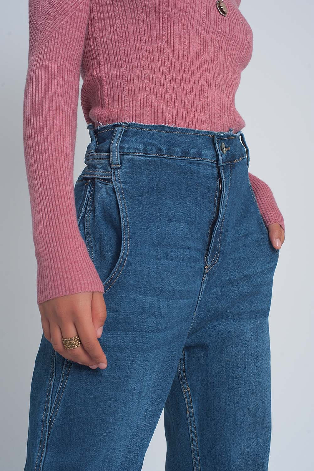 Boyfriend jeans a vita alta bombati azzurro blu