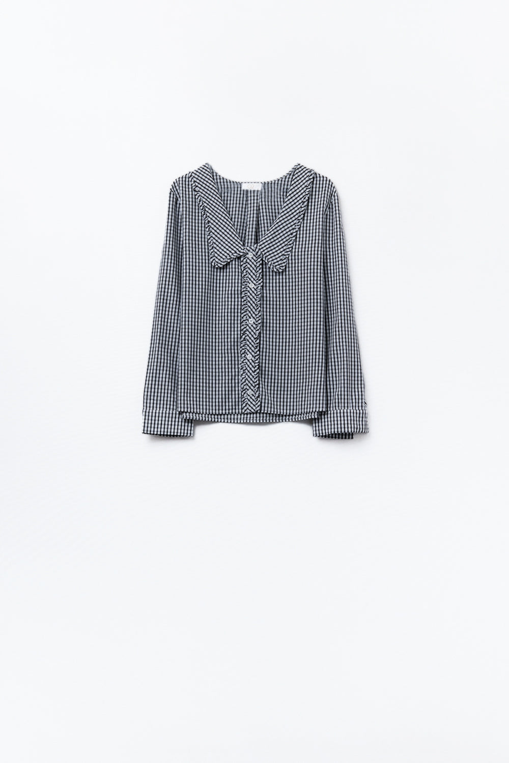 Camicetta con collo a pan di gingham in bianco e nero