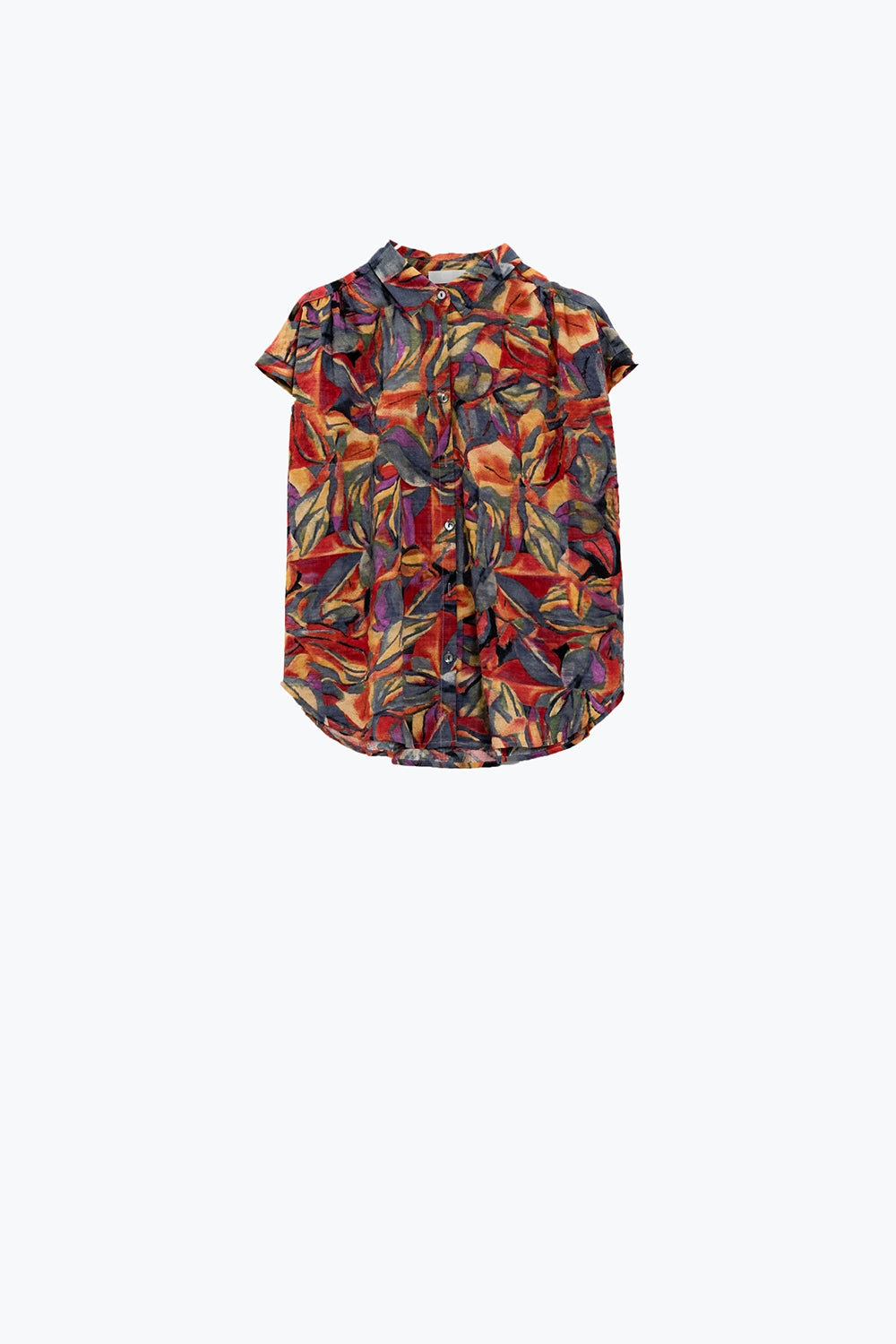 Camicetta rossa con stampa floreale multicolore