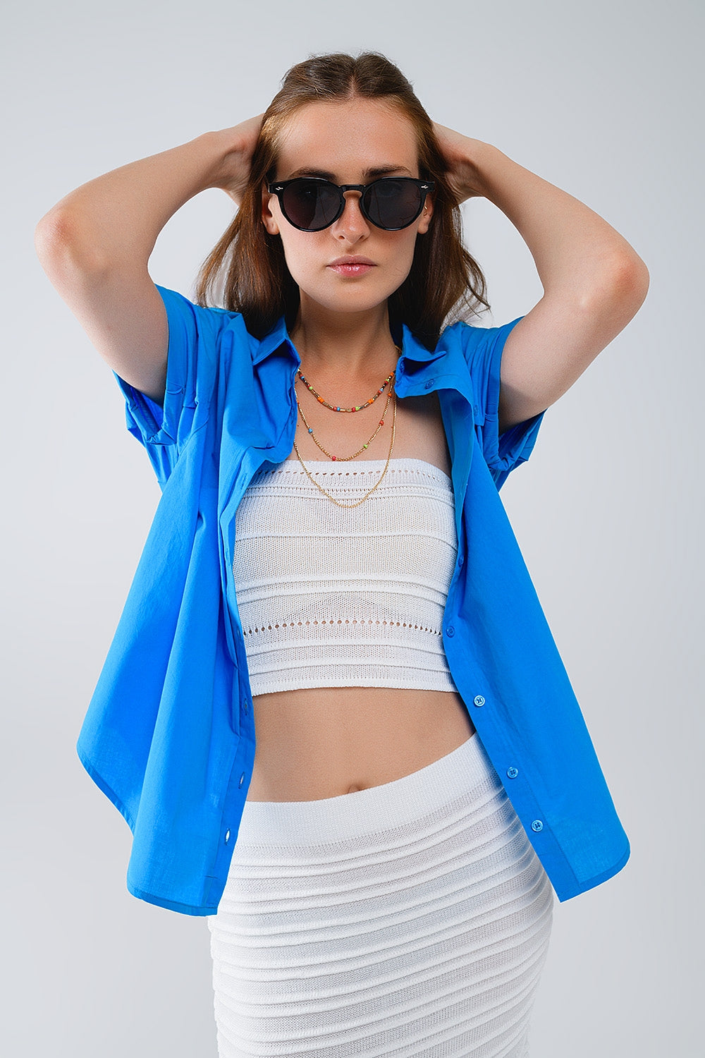 Camicia a maniche corte con bottoni rilassati in blu