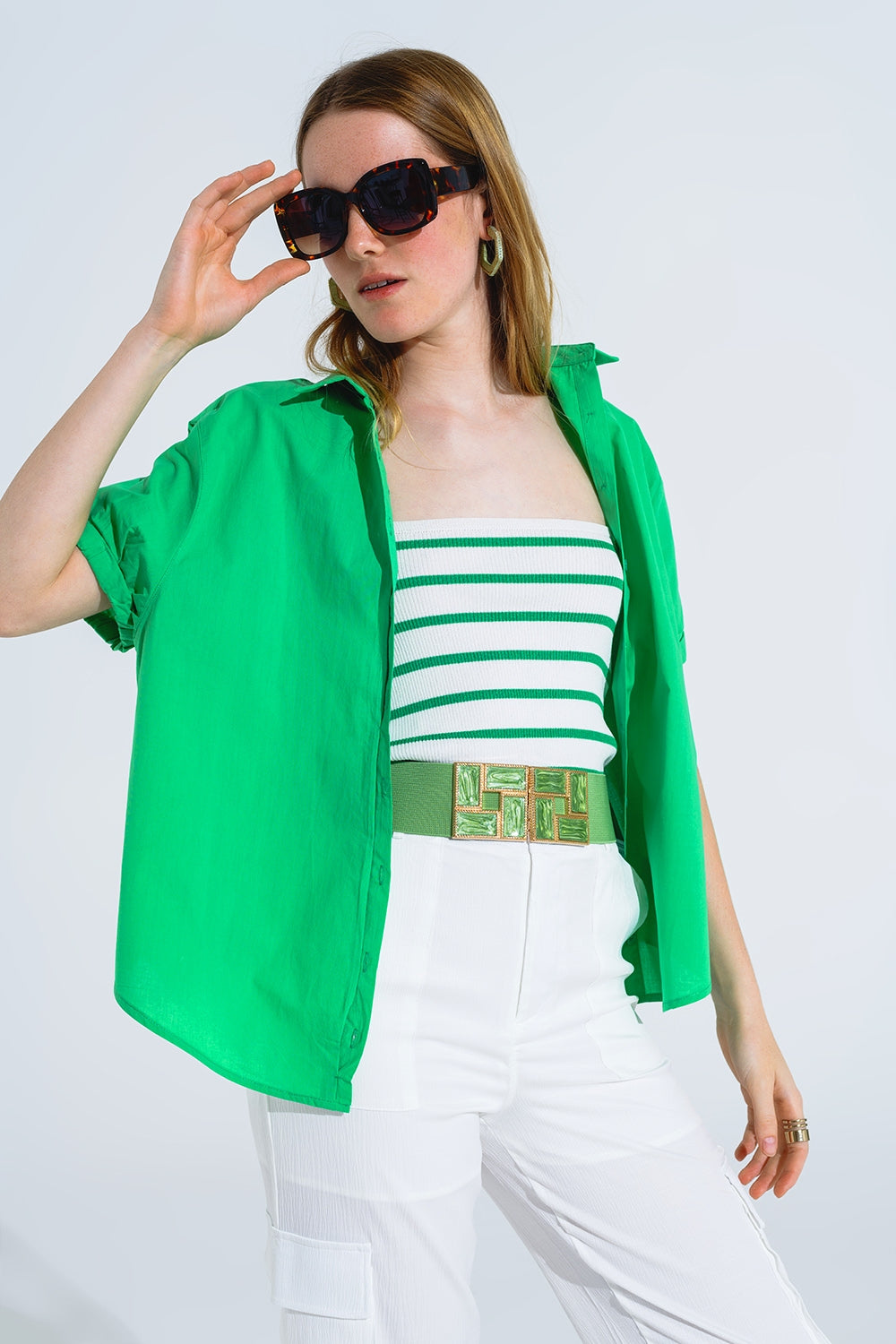 Camicia a maniche corte con bottoni rilassati in verde