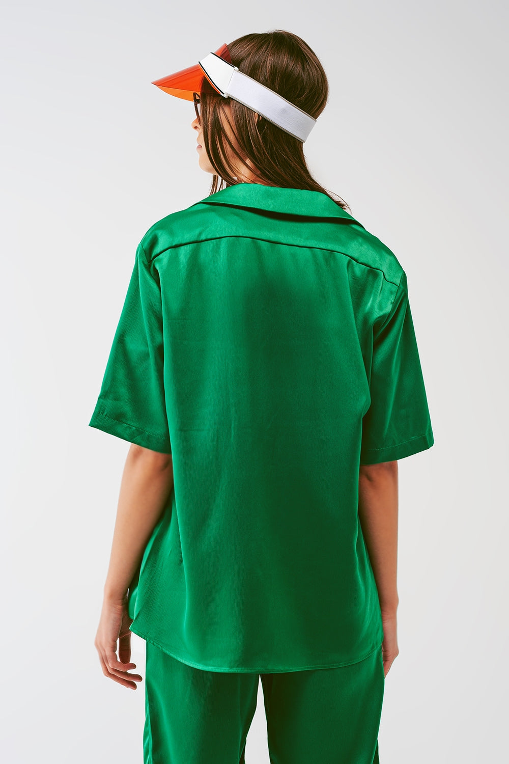 Camicia a maniche corte in raso verde