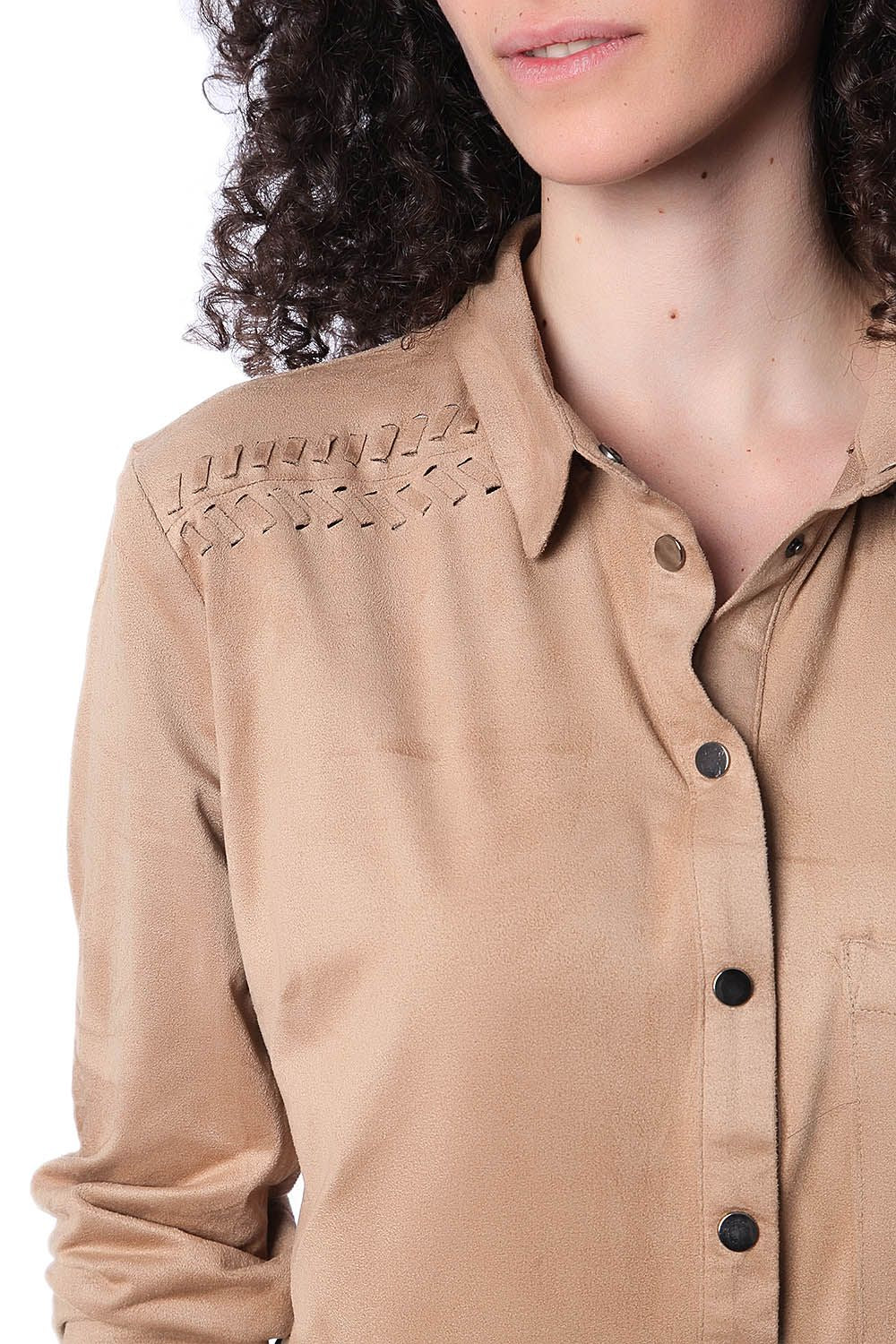 Camicia a maniche lunghe beige con allacciatura