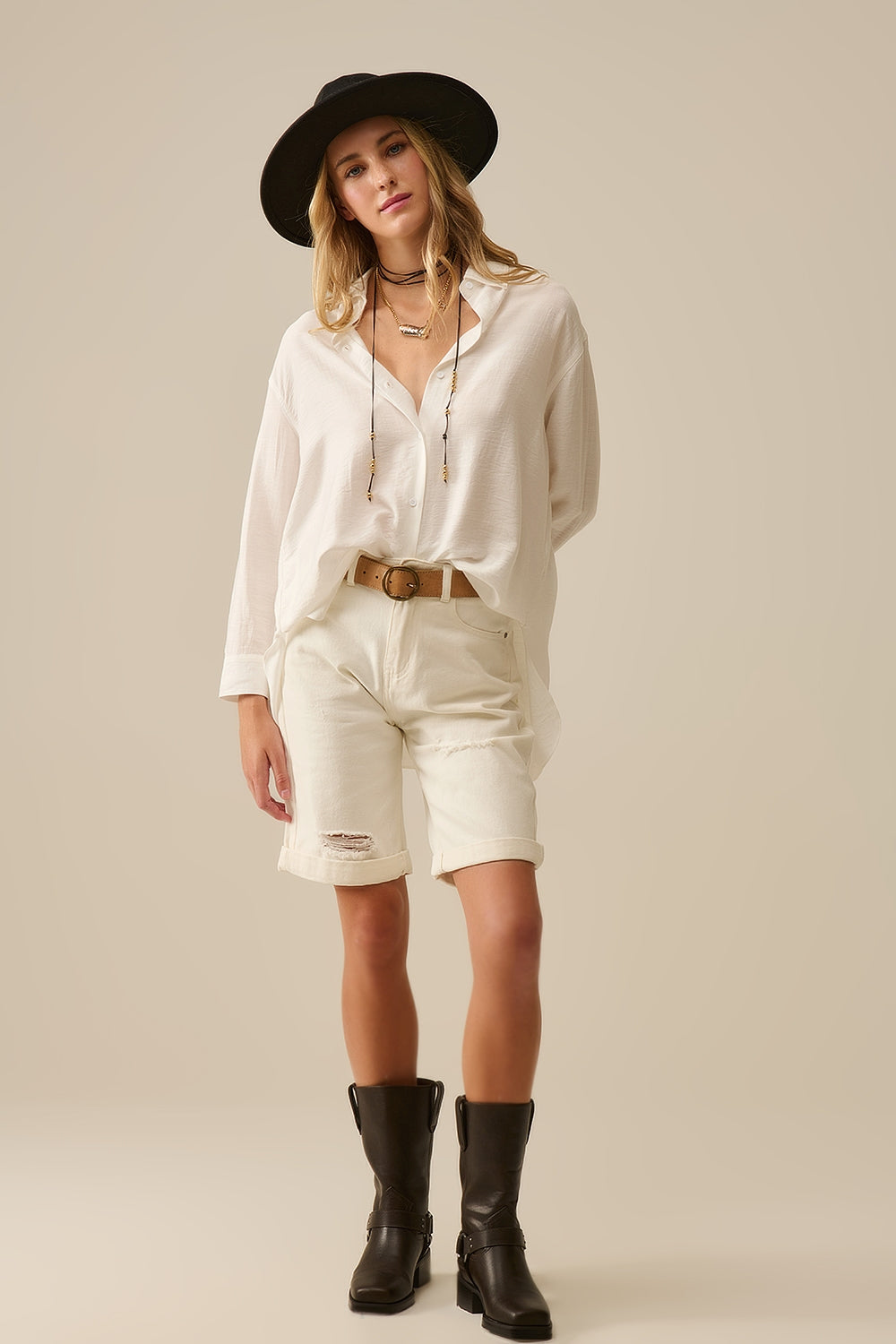 Camicia a maniche lunghe dal taglio rilassato in bianco