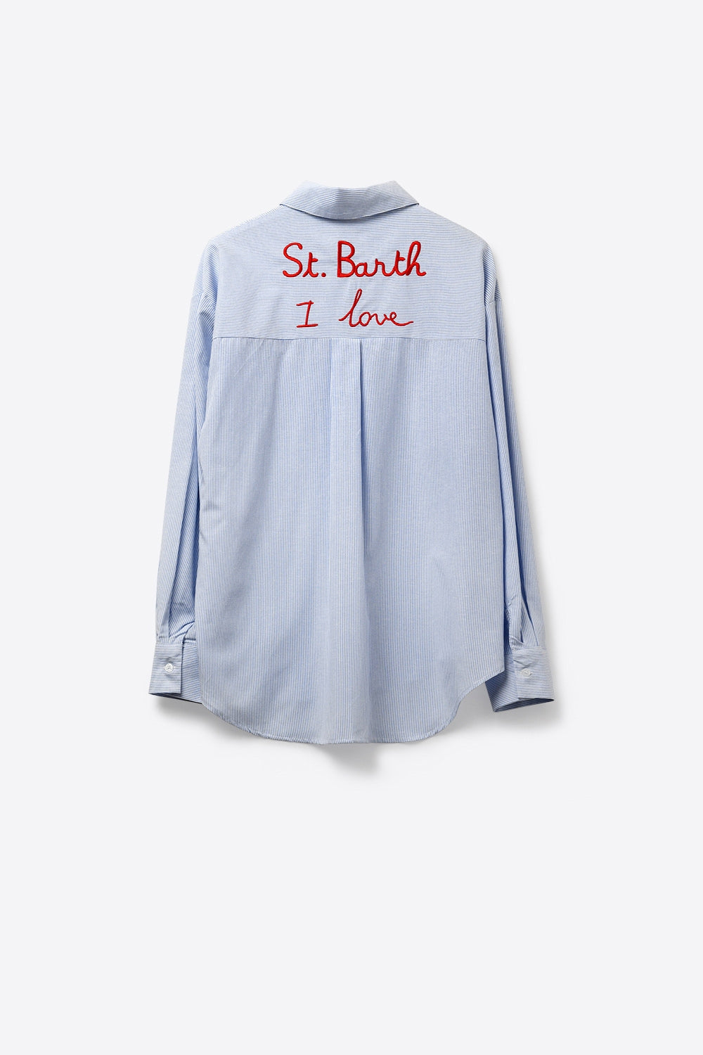 Camicia a righe azzurra con dettagli ricamati St Barth