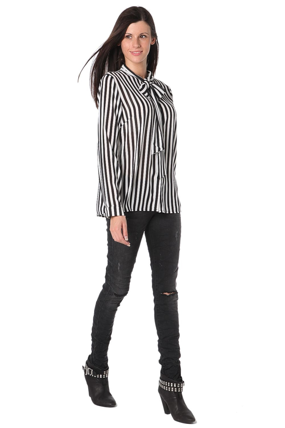 Camicia a righe con fiocco