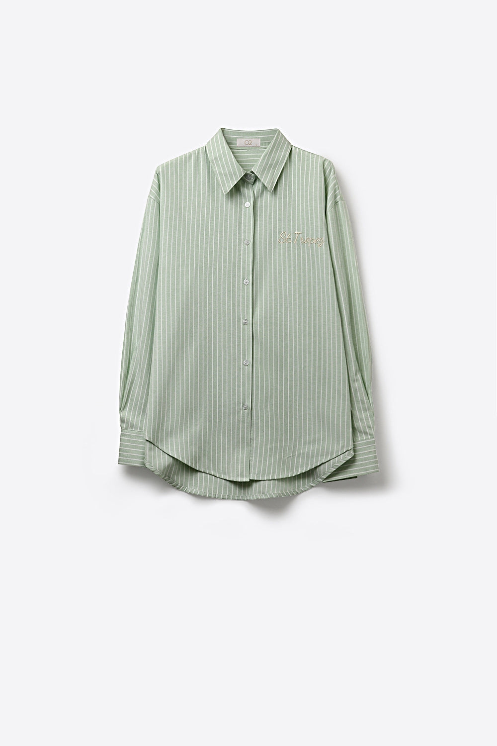 Camicia a righe verde chiaro con logo ricamato St. Tropez