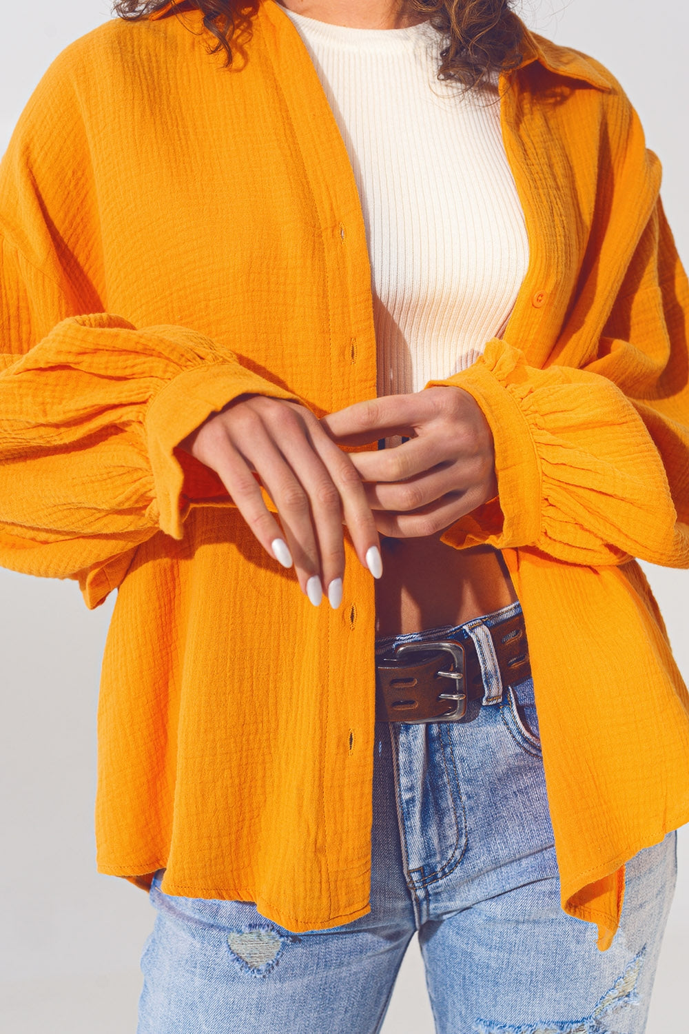 Camicia ampia a texture in arancione