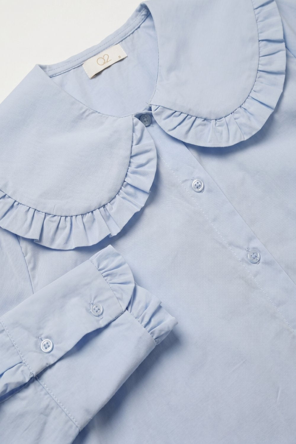 Camicia Azzurra in Popeline con Colletto a Balze Maniche Lunghe Vestibilità Regolare