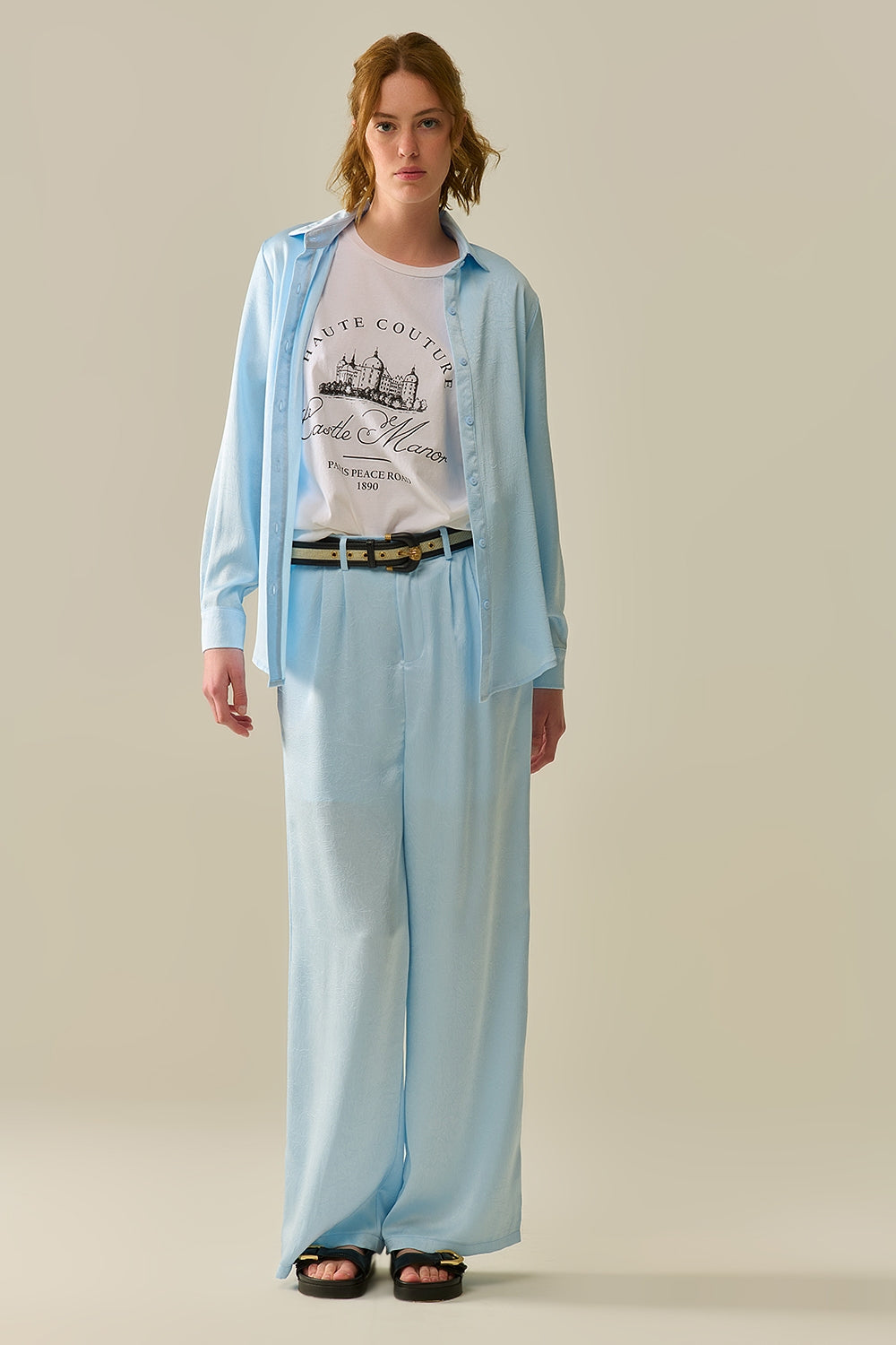 Camicia Azzurro Baby con Bottoni in raso