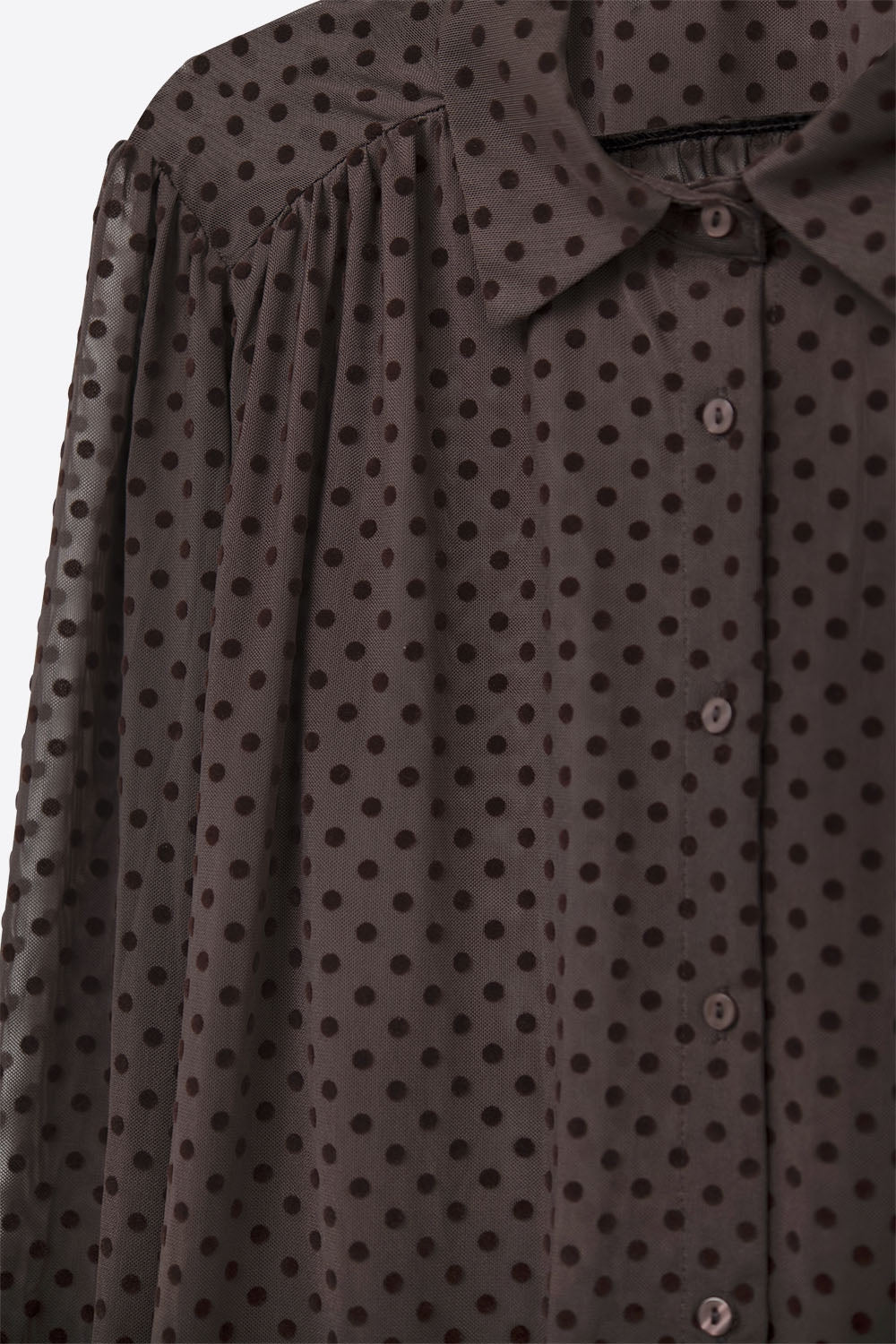 Camicia button-up a pois marrone in chiffon