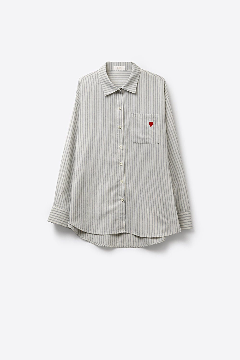 Camicia Button-Up grigia a righe dal taglio rilassato con dettaglio cuore