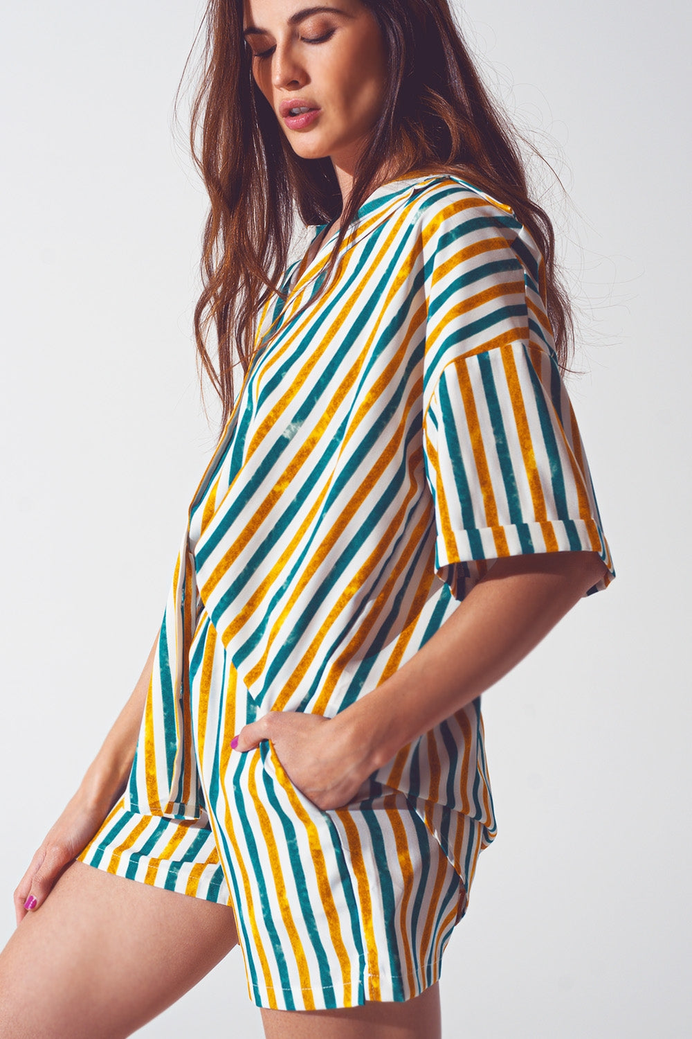 Camicia comoda a righe verdi