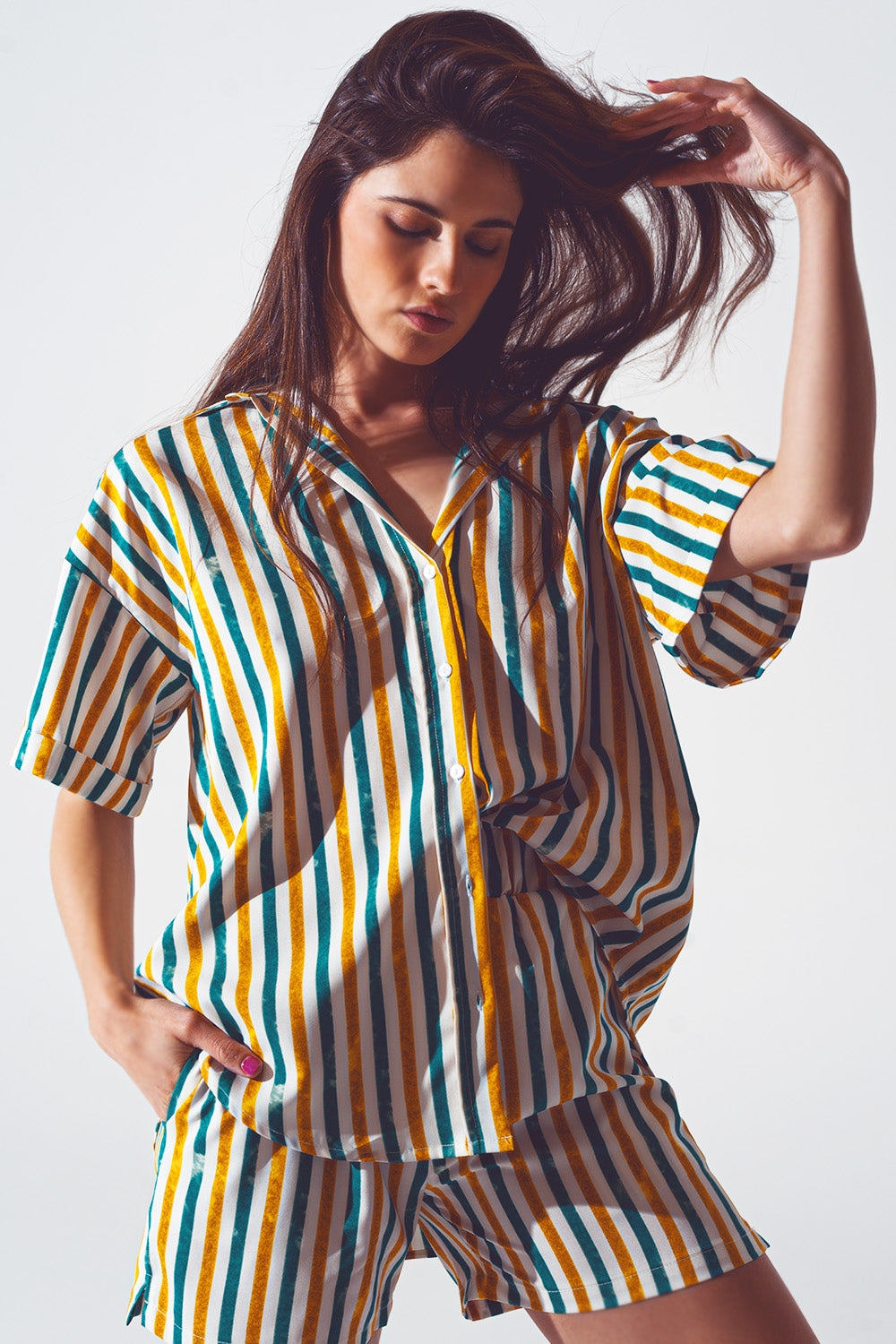 Camicia comoda a righe verdi