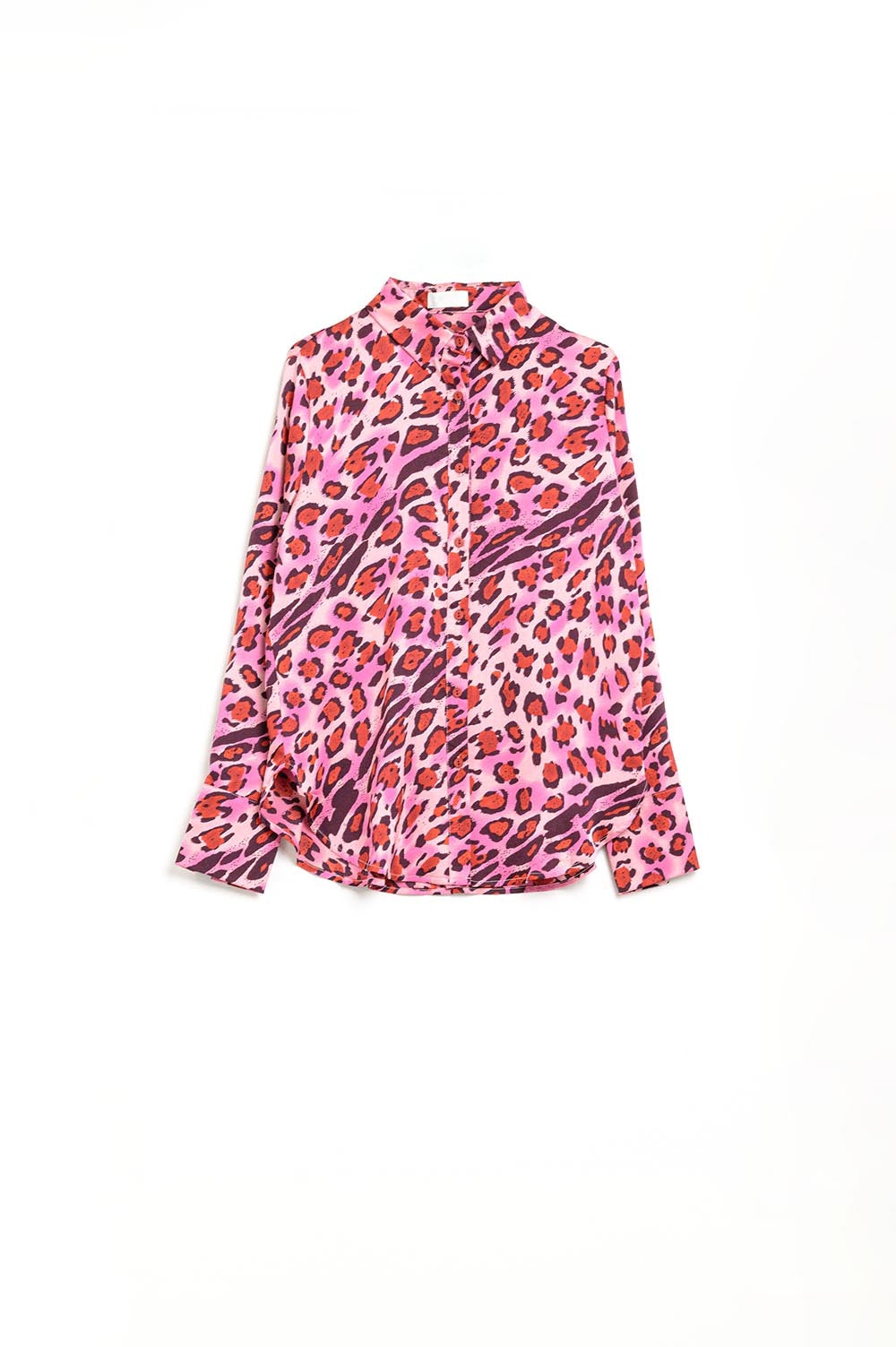 Camicia con Bottoni in Stampa Leopardata Fucsia