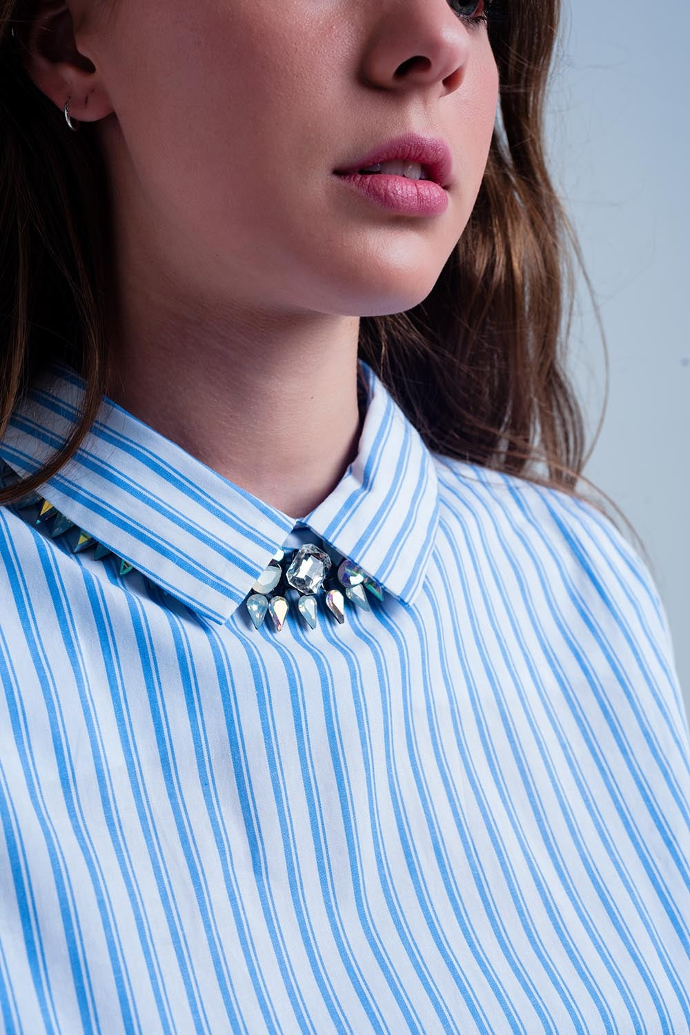 Camicia corta a righe blu