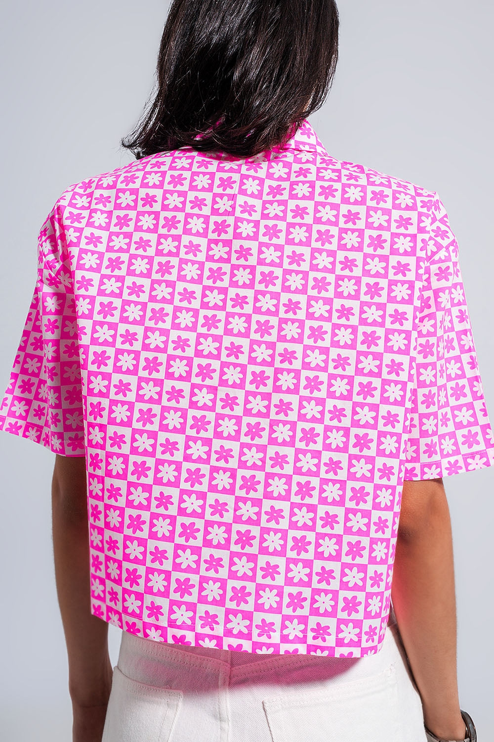 Camicia corta rosa anni 90 con bottoni