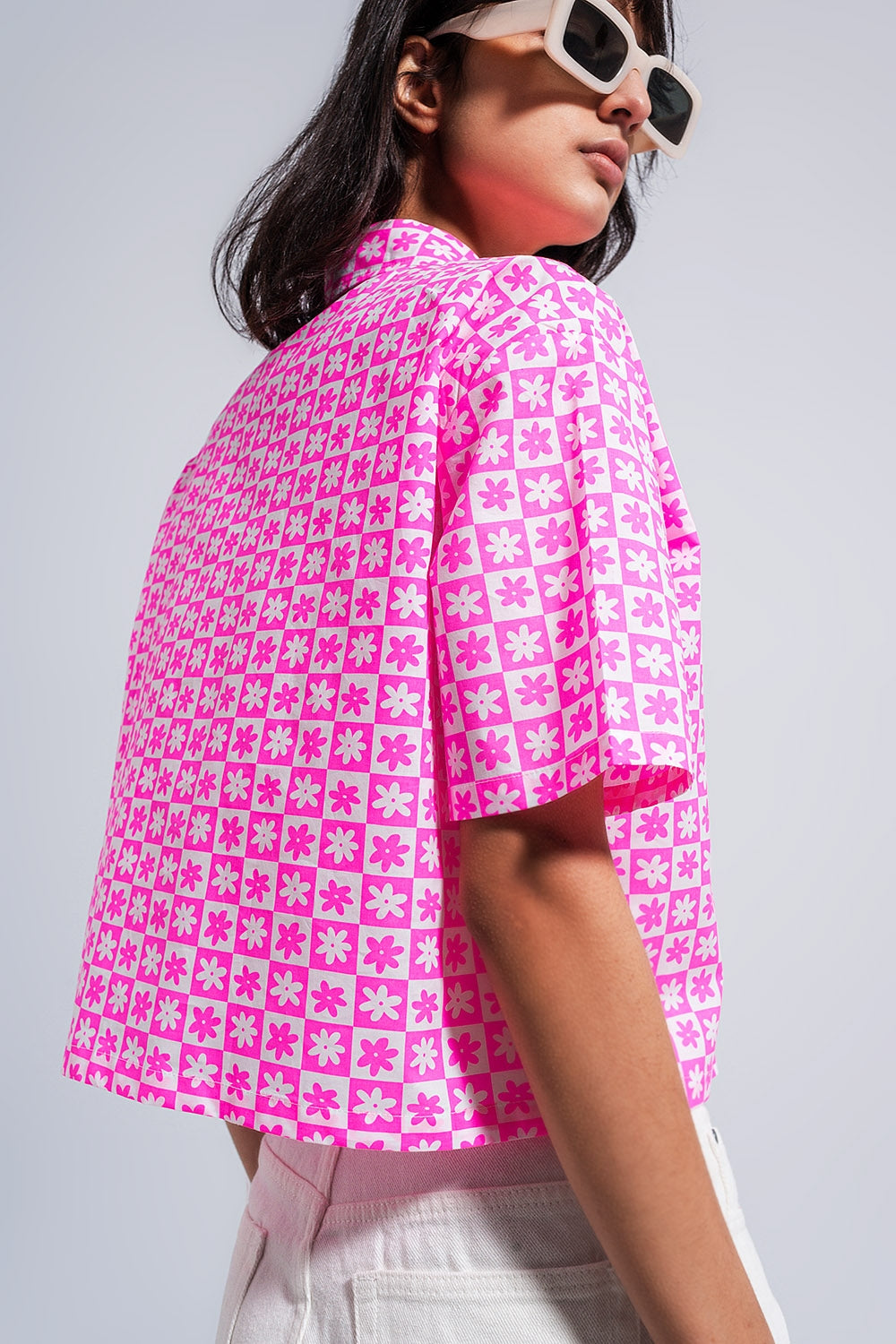 Camicia corta rosa anni 90 con bottoni