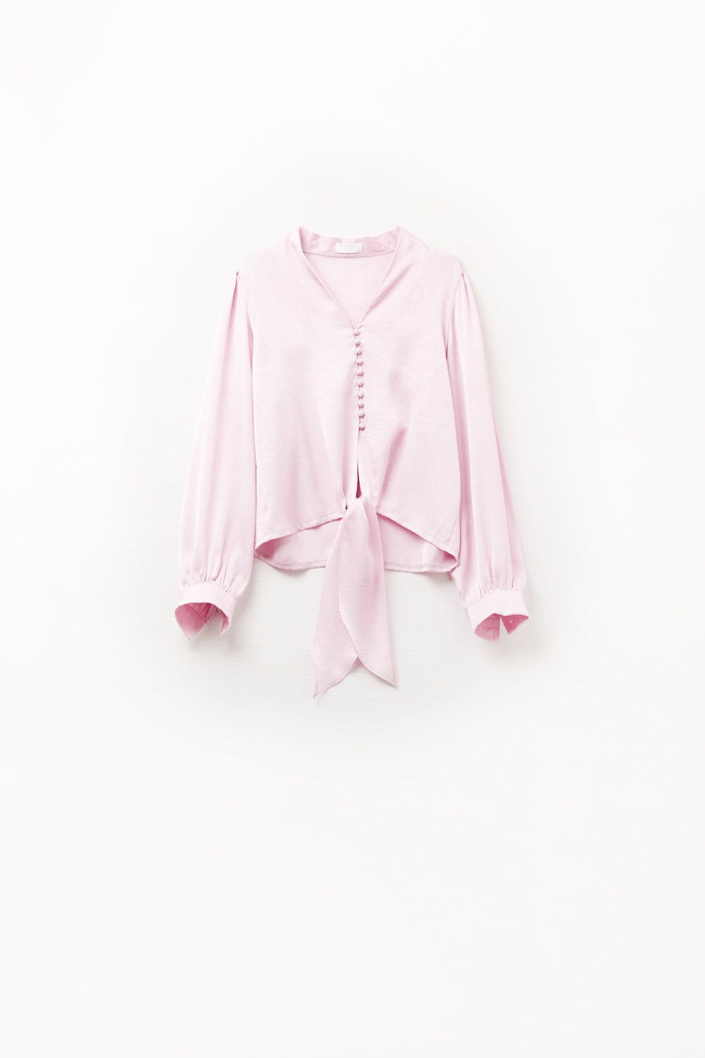 Camicia cropped in rosa con nodo