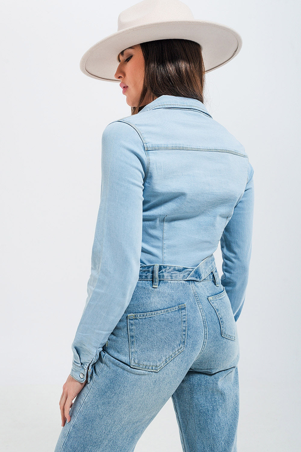Camicia di jeans skinny lavaggio blu chiaro stile western