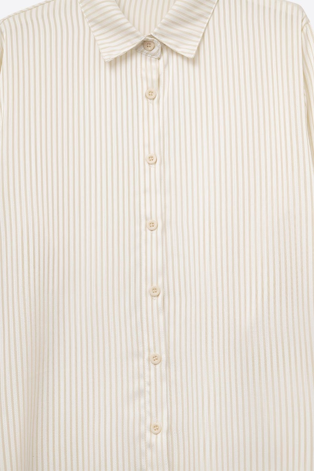 camicia di raso a righe beige in tessuto morbido