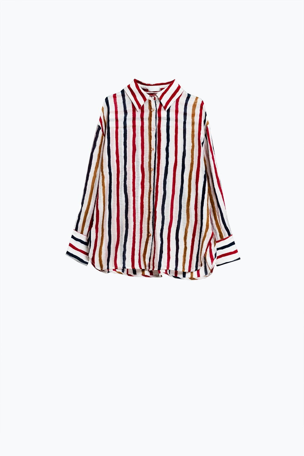camicia in chiffon a maniche lunghe con righe multicolori rosso e blu