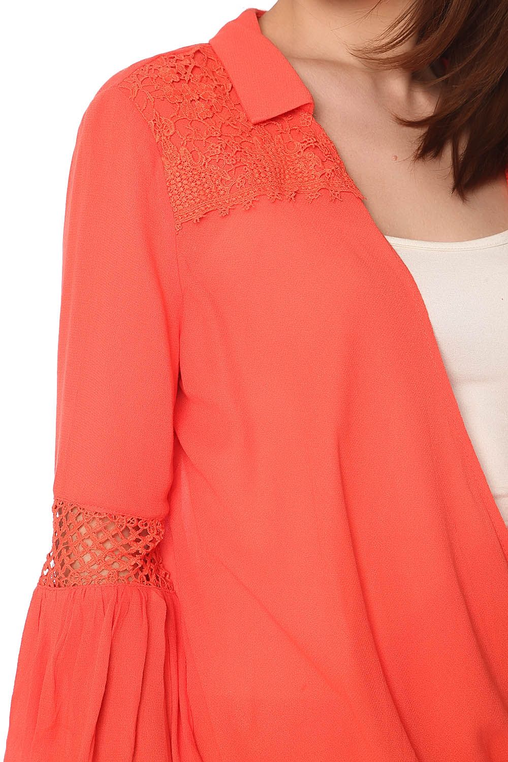 Camicia in modello a a portafoglio drappeggiata sul davanti arancio