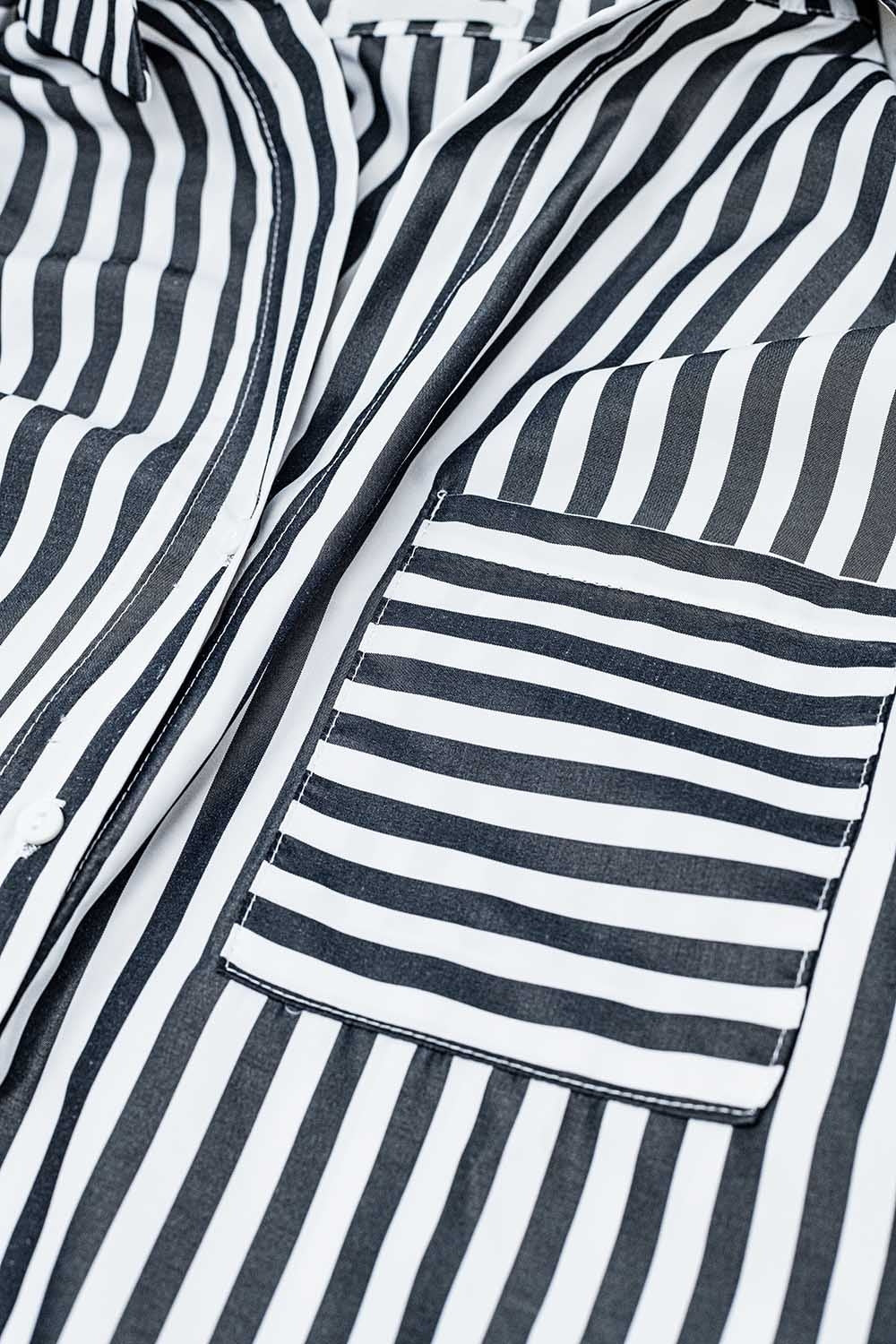 Camicia in popeline a righe verticali nere con taschino sul petto