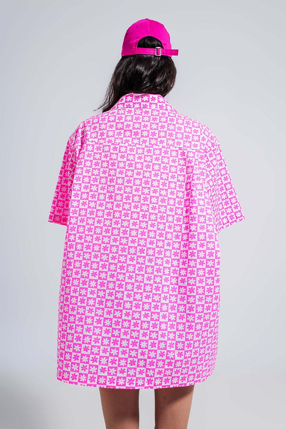 Camicia oversize a maniche corte in rosa acceso
