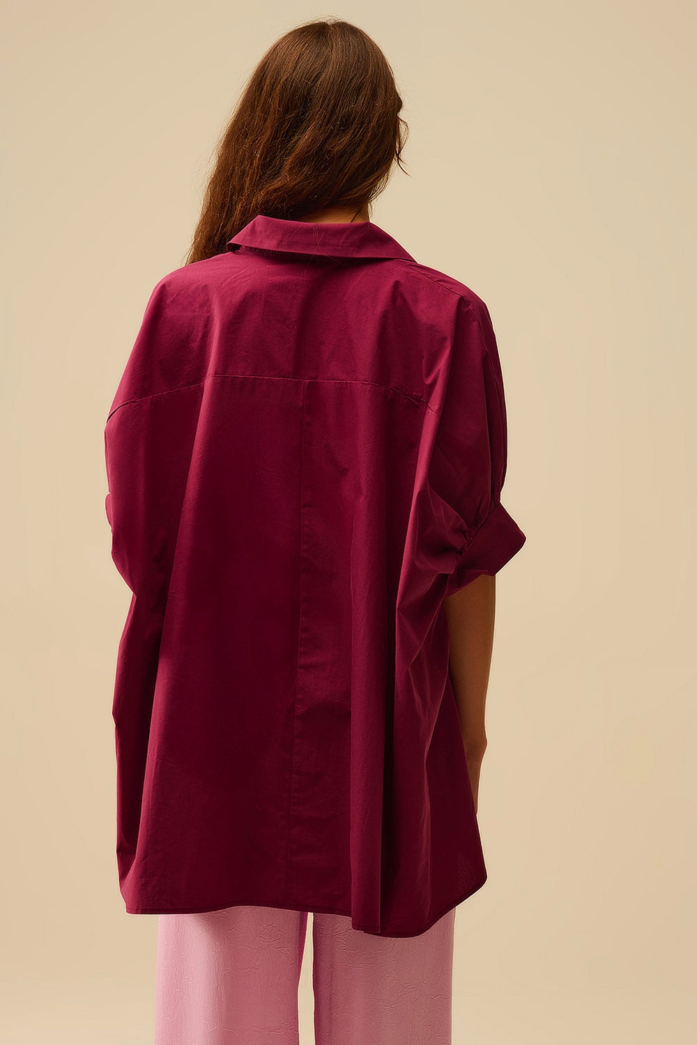 Camicia oversize bordeaux con maniche corte