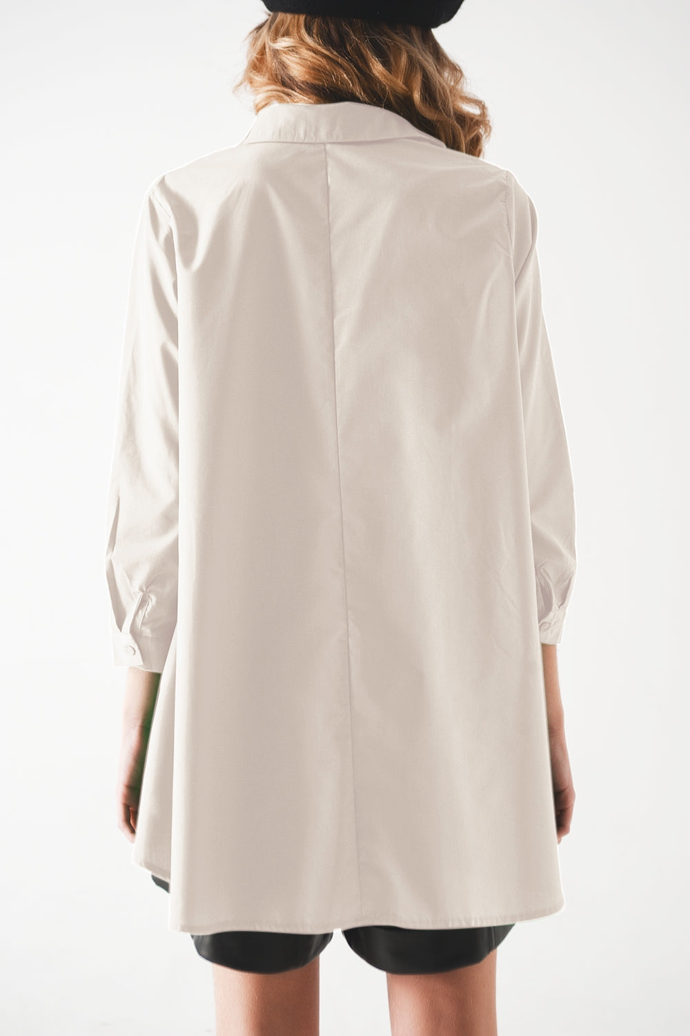 Camicia oversize in popeline con linea ad A in bianco