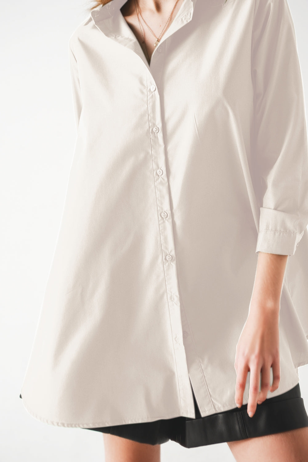Camicia oversize in popeline con linea ad A in bianco