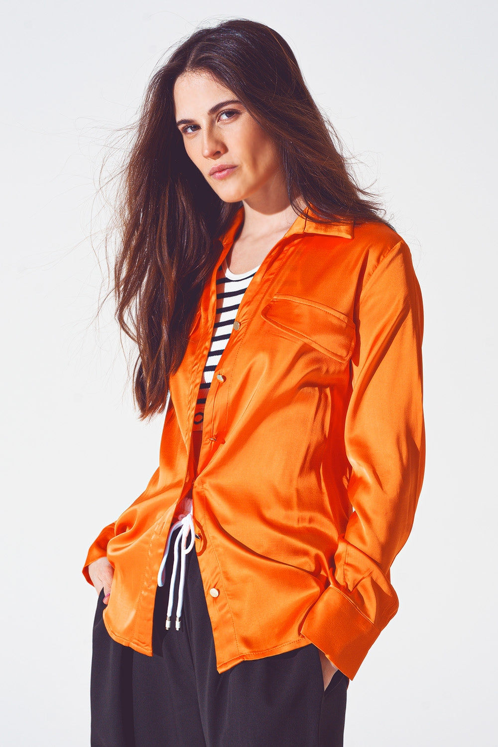 Camicia relaxed in rayon arancione acceso