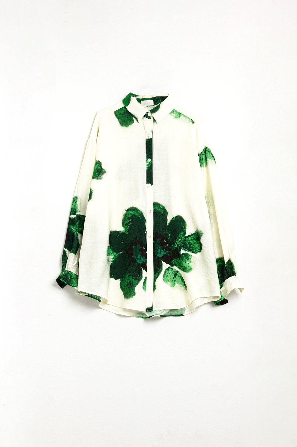 Camicia rilassata con stampa di grandi fiori in verde