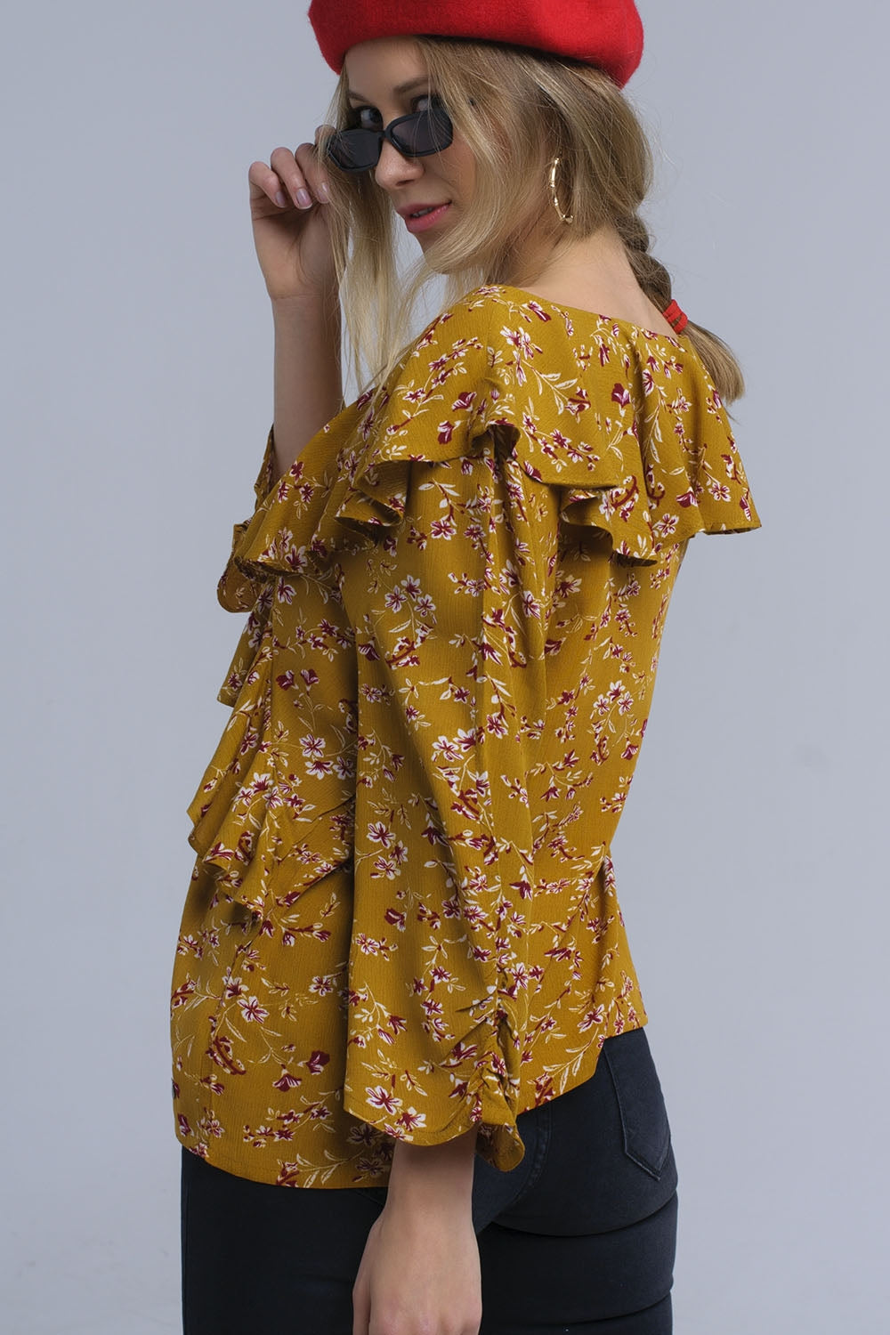 Camicia senape con volant incrociati